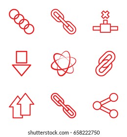 Link icons set. set of 9 link outline icons such as chain, arrow up, arrow down, network connection, link