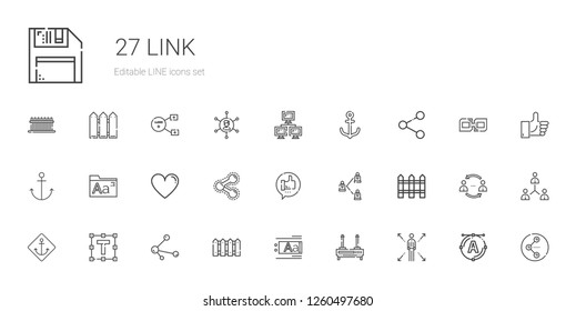 link icons set. Collection of link with network, router, text editor, fence, share, text formatting, anchor, like, fonts, font, networking, sharing. Editable and scalable link icons.