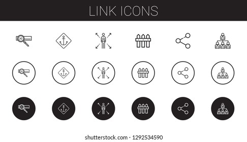 link icons set. Collection of link with search engine, anchor, network, fence, share, networking. Editable and scalable link icons.