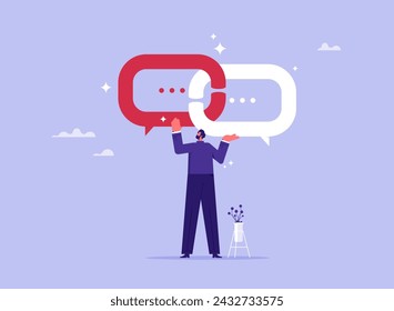 Link idea for solution concept, communication to solve problem, brainstorming to get new idea,  cooperation to success, businessman link between conversation dialog