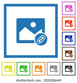 Link image flat color icons in square frames on white background