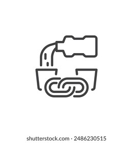 Link Juice line icon. linear style sign for mobile concept and web design. Bottle pouring liquid into link outline vector icon. Symbol, logo illustration. Vector graphics