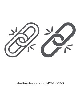 Link line and glyph icon, hyperlink and attach, chain sign, vector graphics, a linear pattern on a white background, eps 10.