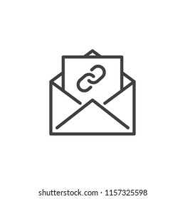 Link mail outline icon. linear style sign for mobile concept and web design. Envelope with chain letter simple line vector icon. Mail attachment symbol logo illustration. Pixel perfect vector graphics