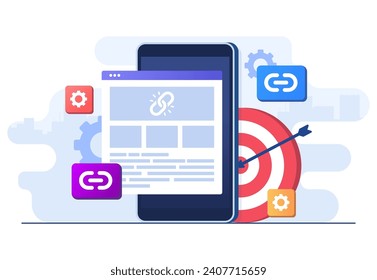 Link management concept flat illustration vector template for website banner, landing page infographic, mobile app, Search engine optimization