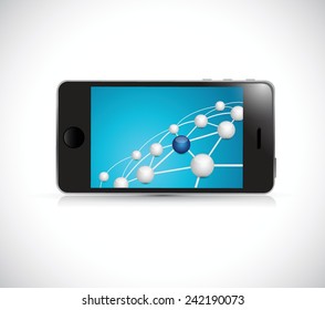 link network connection on phone illustration design over a white background