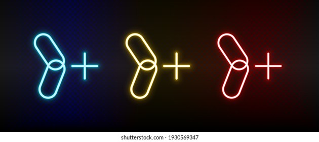 link, new, url neon icon set. Set of red, blue, yellow neon vector icon