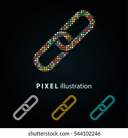 Link - pixel icon. Vector Illustration. Design logo element. Isolated on black background. It is easy to change to any color.