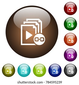 Link playlist white icons on round color glass buttons