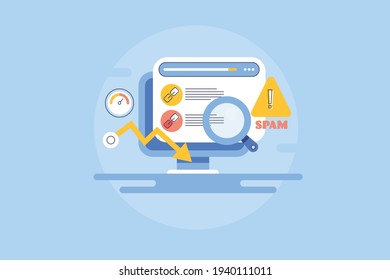 Link Profile, Link Building, Link Spamming, Content Spam, Negative SEO - Conceptual Vector Line Illustration With Icons