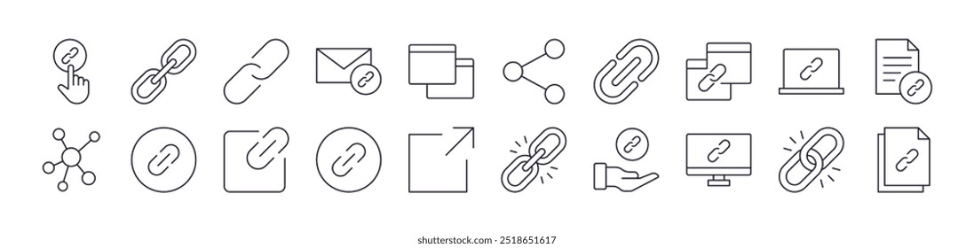 Link and Share Line Icon Bundle. Editable Stroke. Minimalistic Linear Pictogram for Design of Cards, Apps, Banners, Posts