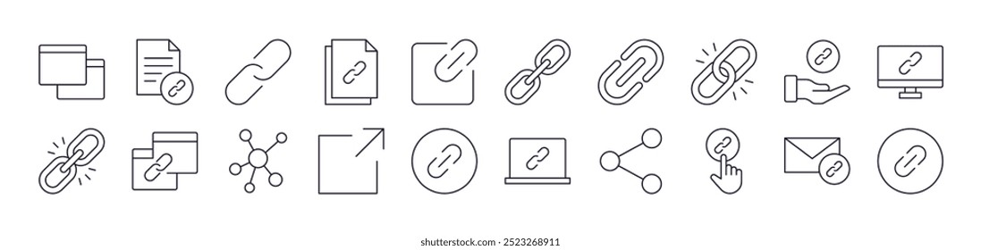 Link and Share Line Icon Set. Editable Stroke. Minimalistic Linear Pictogram for Design of Cards, Apps, Banners, Posts