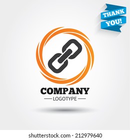 Link sign icon. Hyperlink chain symbol. Business abstract circle logo. Logotype with Thank you ribbon. Vector