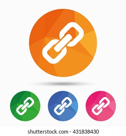 Link sign icon. Hyperlink chain symbol. Triangular low poly button with flat icon. Vector