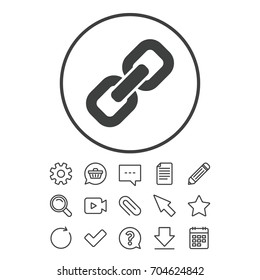 Link sign icon. Hyperlink chain symbol. Document, Chat and Paper clip line signs. Question, Pencil and Calendar line icons. Star, Download and Shopping cart. Vector