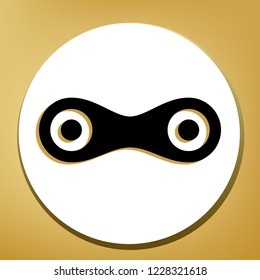 Link sign illustration. Vector. Black icon with light brown shadow in white circle with shaped ring at golden background.