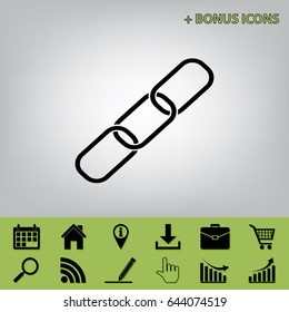 Link sign illustration. Vector. Black icon at gray background with bonus icons at celery ones