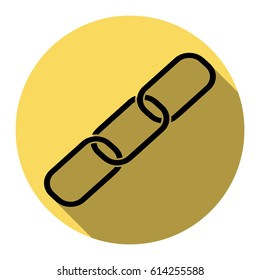 Link sign illustration. Vector. Flat black icon with flat shadow on royal yellow circle with white background. Isolated.