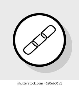 Link sign illustration. Vector. Flat black icon in white circle with shadow at gray background.