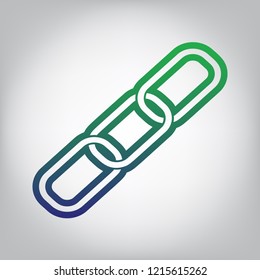 Link sign illustration. Vector. Green to blue gradient contour icon at grayish background with light in center.