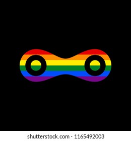 Link sign illustration. Vector. Icon with colors of LGBT flag at black background.