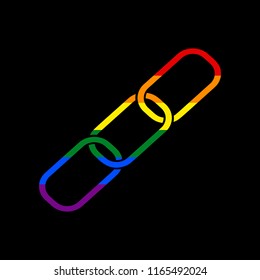 Link sign illustration. Vector. Icon with colors of LGBT flag at black background.