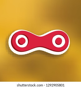 Link sign illustration. Vector. Magenta icon with darker shadow, white sticker and black popart shadow on golden background.