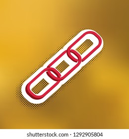 Link sign illustration. Vector. Magenta icon with darker shadow, white sticker and black popart shadow on golden background.