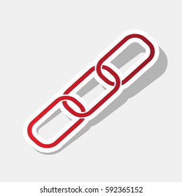 Link sign illustration. Vector. New year reddish icon with outside stroke and gray shadow on light gray background.