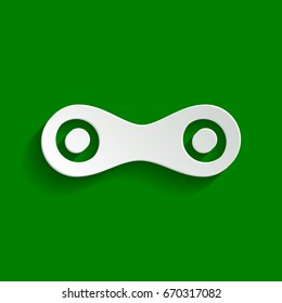 Link sign illustration. Vector. Paper whitish icon with soft shadow on green background.