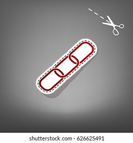 Link sign illustration. Vector. Red icon with for applique from paper with shadow on gray background with scissors.