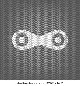 Link sign illustration. Vector. White knitted icon on gray knitted background. Isolated.