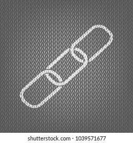 Link sign illustration. Vector. White knitted icon on gray knitted background. Isolated.