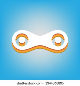 Link sign illustration. Vector. White icon with 3d warm-colored gradient body at sky blue background.