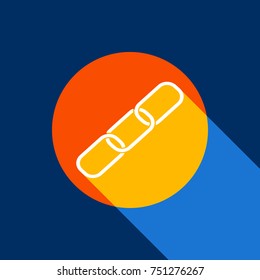 Link sign illustration. Vector. White icon on tangelo circle with infinite shadow of light at cool black background. Selective yellow and bright navy blue are produced.