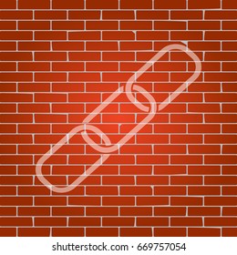 Link sign illustration. Vector. Whitish icon on brick wall as background.