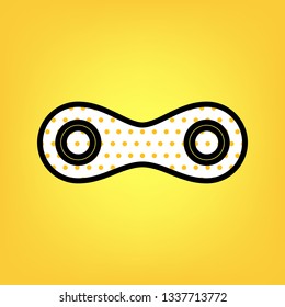 Link sign illustration. Vector. Yellow polka dot white icon with black contour at warm yellow background.