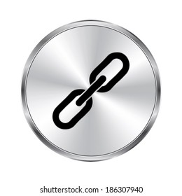 Link, single icon - vector brushed metal button
