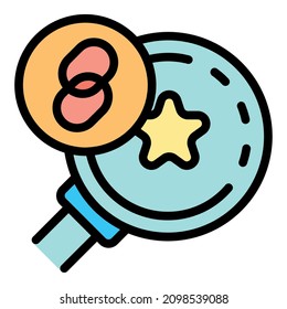 Link star and magnifier icon. Outline link star and magnifier vector icon color flat isolated