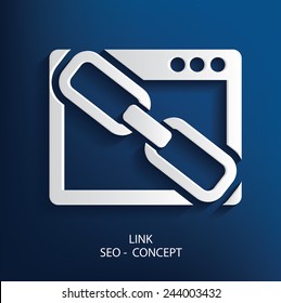 Link symbol on blue background, clean vector