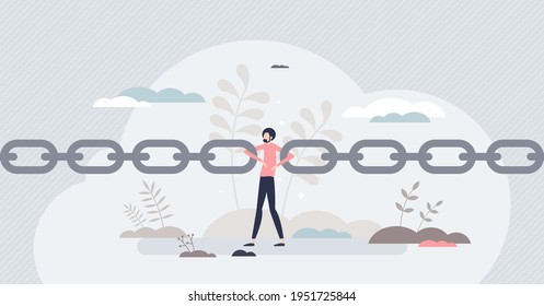 Link Together Or Hold Elements As Strong Bond Support Tiny Person Concept. Connection Between Separated Pieces As Business Mediator Vector Illustration. Standing For Stability In Pressure Situation.