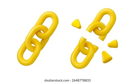 Link and unlink chain vector 3d icon. Abstract hyperlink concept. Web network security symbol isolated on white background. Object attach or strength and weakness concept
