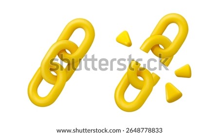 Link and unlink chain vector 3d icon. Abstract hyperlink concept. Web network security symbol isolated on white background. Object attach or strength and weakness concept