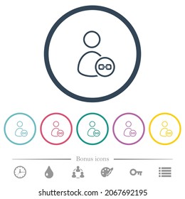 Link user outline flat color icons in round outlines. 6 bonus icons included.