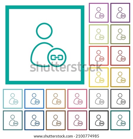 Link user outline flat color icons with quadrant frames on white background