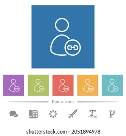 Link user outline flat white icons in square backgrounds. 6 bonus icons included.