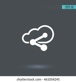 Link vector icon. Cloud pictogram. Graphic symbol for web design, logo. White glyph on a gray background. Isolated sign. 