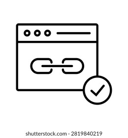 Link verification icon. Technology and web security line symbol. Black and white.