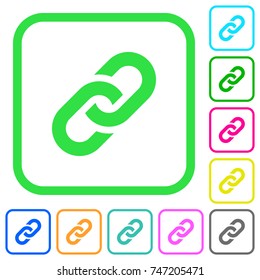 Link vivid colored flat icons in curved borders on white background