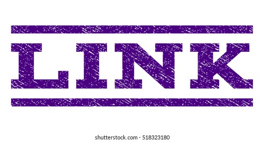 Link watermark stamp. Text caption between horizontal parallel lines with grunge design style. Rubber seal stamp with scratched texture. Vector indigo blue color ink imprint on a white background.
